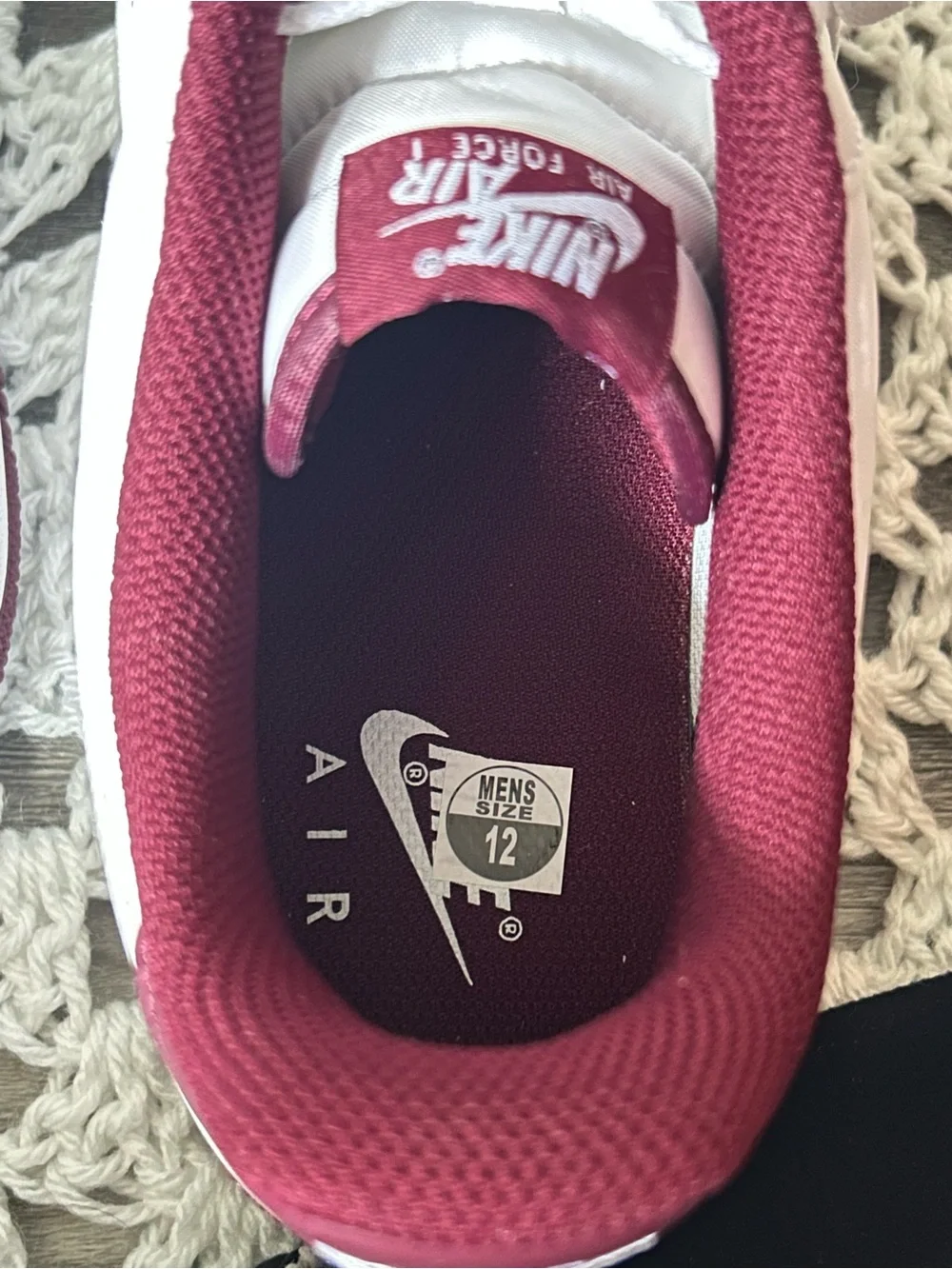 Nike Air Force 1 White and Burgundy Men’s Sneakers